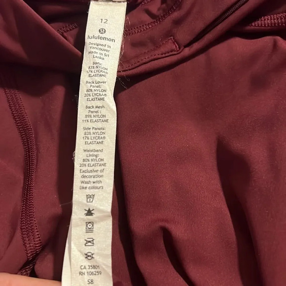 Lululemon Zip The Line Crop Deep Ruby  Coral Size 12 - Picture 13 of 16